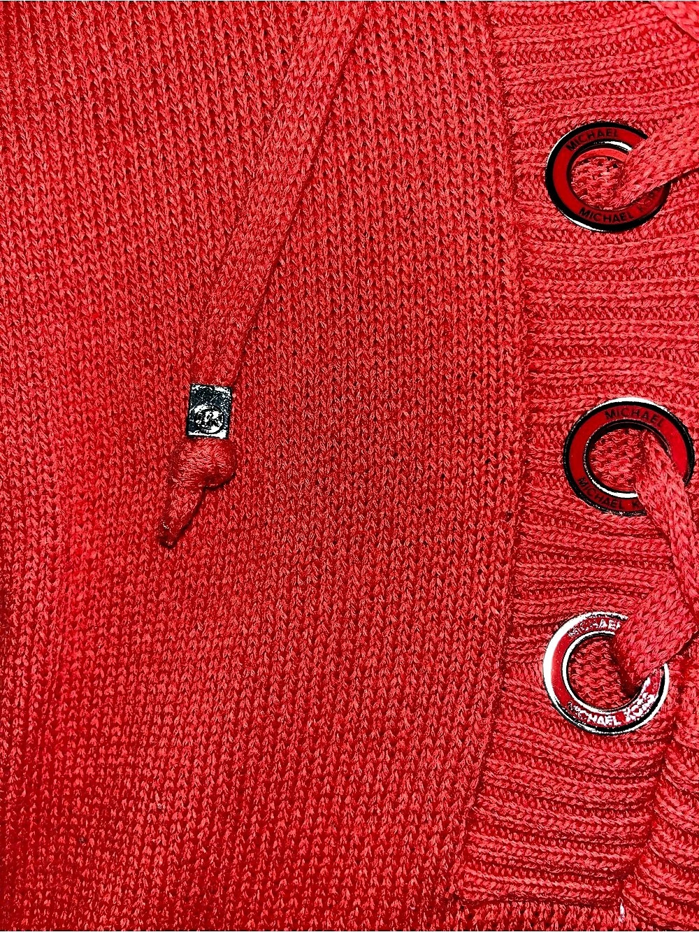 Michael Kors Red Lace-Up V-Neck Sweater - Picture 5 of 5